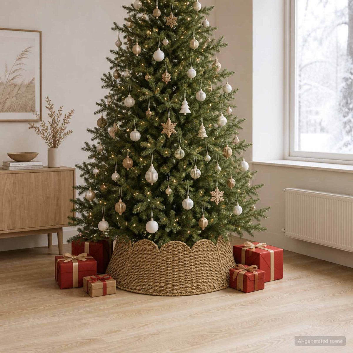 vidaXL Kołnierz do Choinki Okrągły naturalny Ø 90 x 28 cm Trawa morska