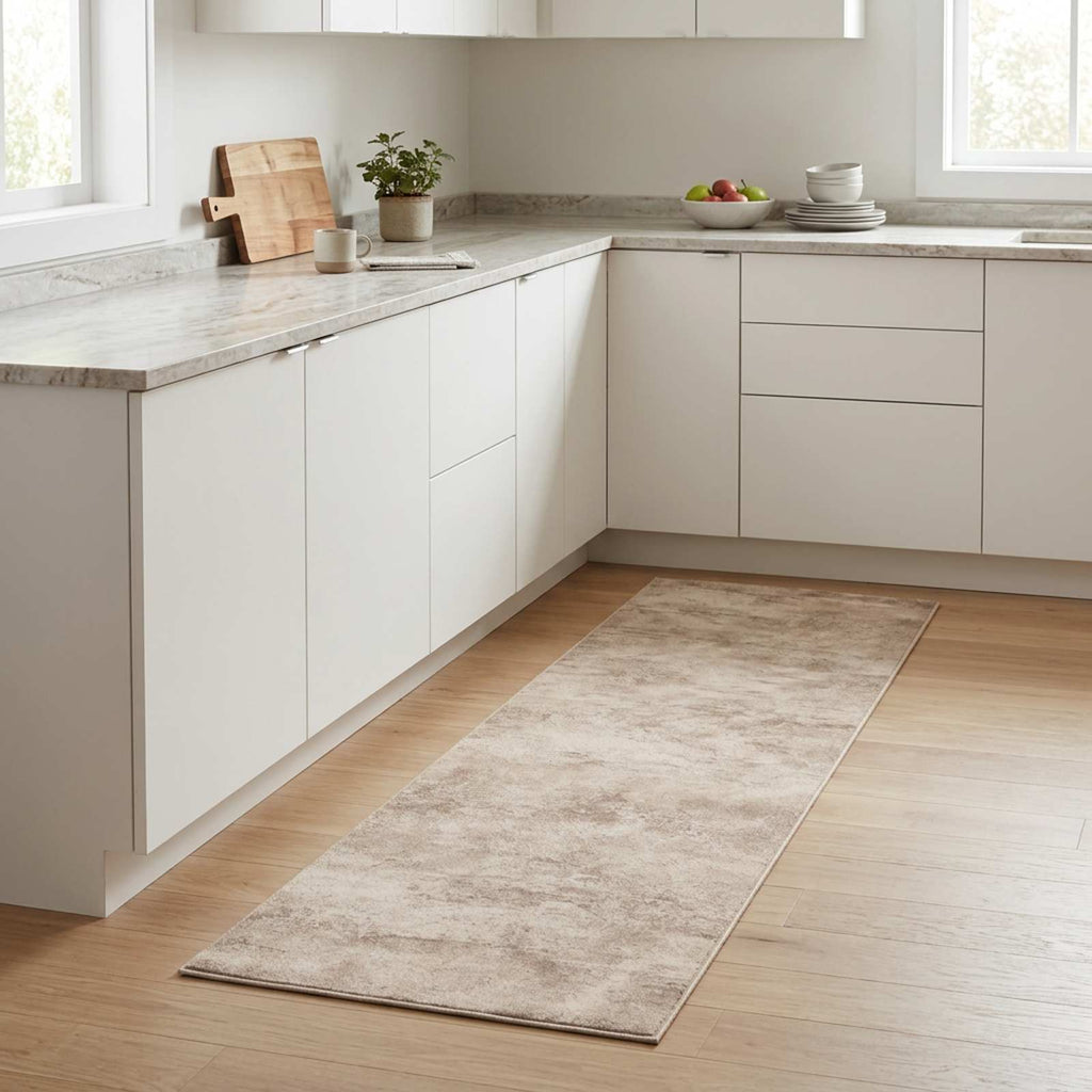 vidaXL Dywan kuchenny Beżowy beton 180 x 60 cm 100% poliamid