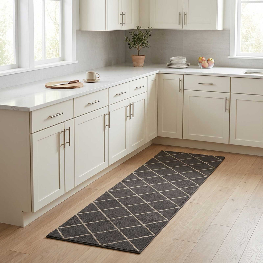vidaXL Dywan kuchenny Antracytowa krata 300 x 60 cm 100% poliamid