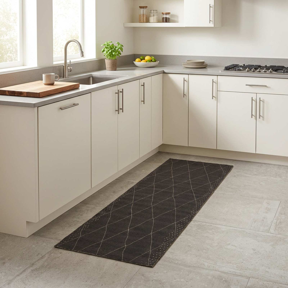 vidaXL Dywan kuchenny Antracytowa kratka 300 x 60 cm 100% poliamid