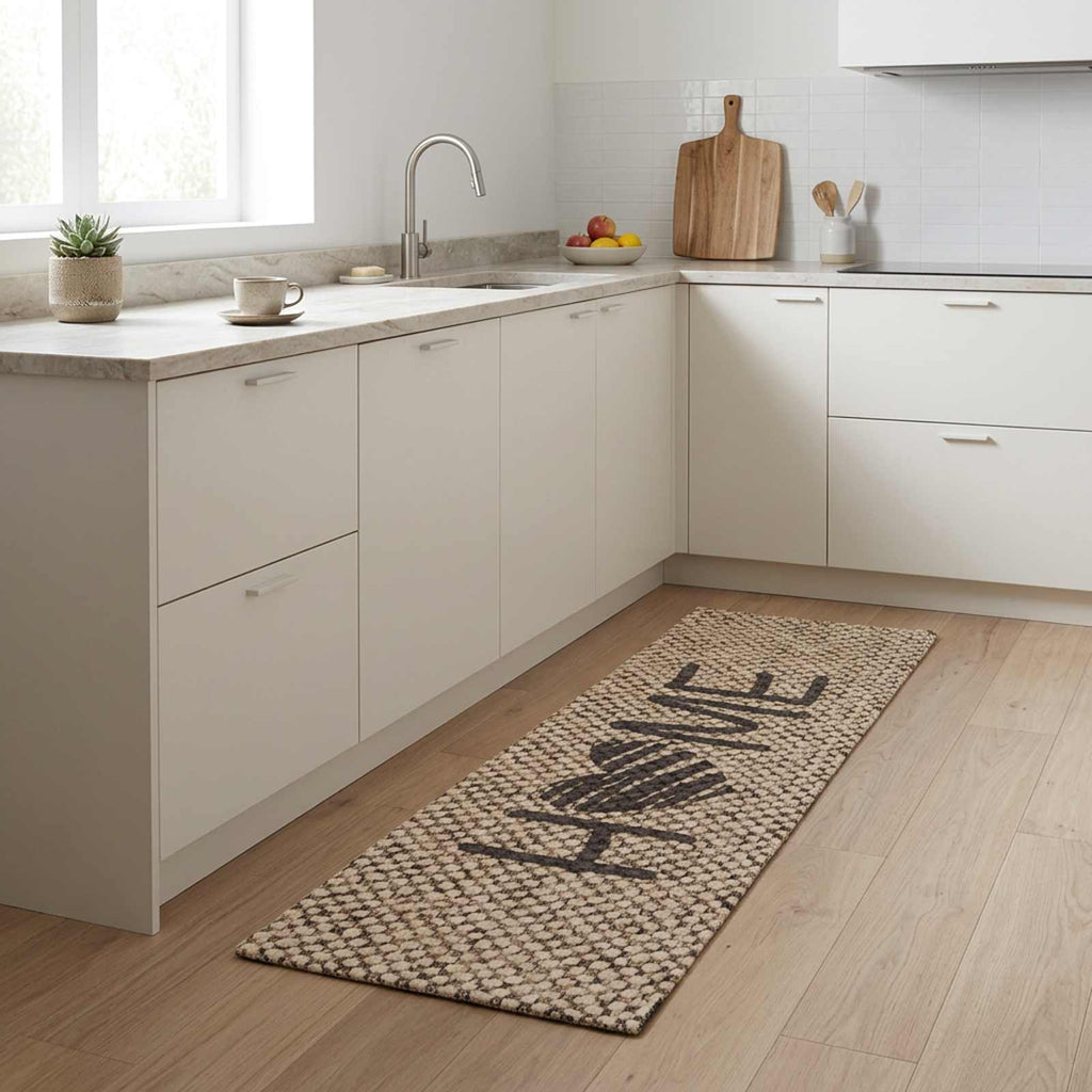 vidaXL Dywan kuchenny Beżowy dom 150 x 45 cm 100% poliamid Można prać