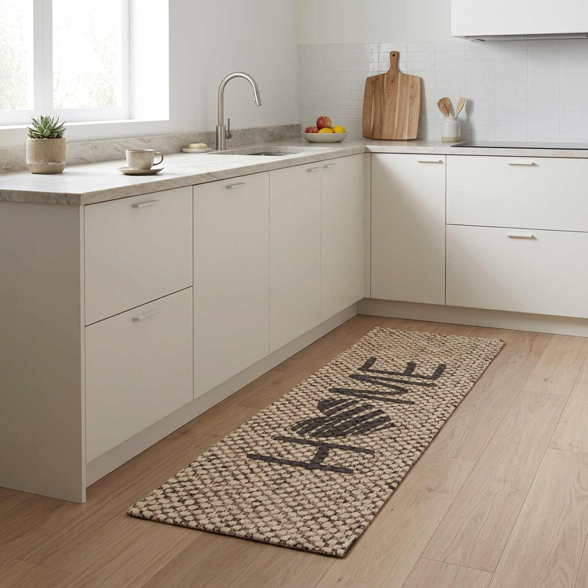 vidaXL Dywan kuchenny Beżowy dom 150 x 45 cm 100% poliamid Można prać