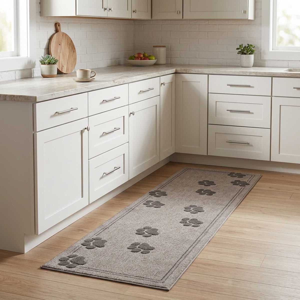 vidaXL Dywan kuchenny Szare łapki 180 x 60 cm 100% poliamid Można prać