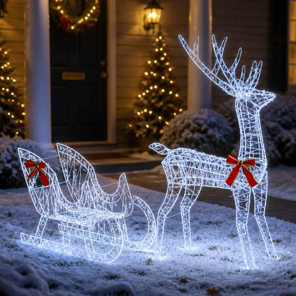 vidaXL Renifer ciągnący sanie LOVIISA 450 LED Zimna biel