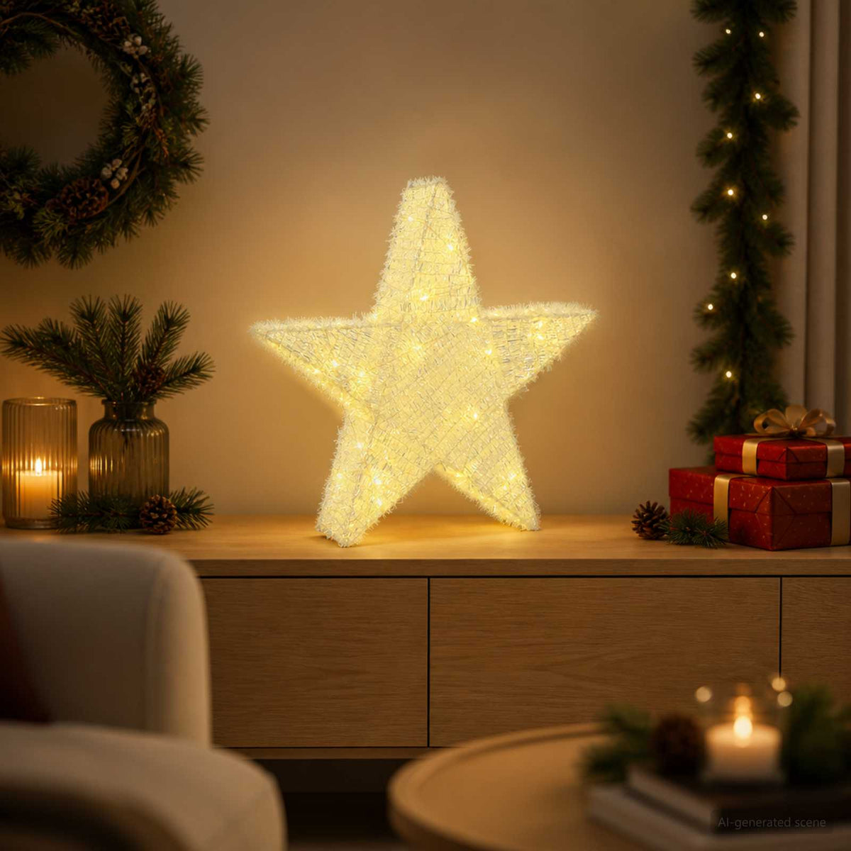 vidaXL Gwiazda świąteczna 3D 50 LED Ciepła biel 55 x 53,5 x 10 cm