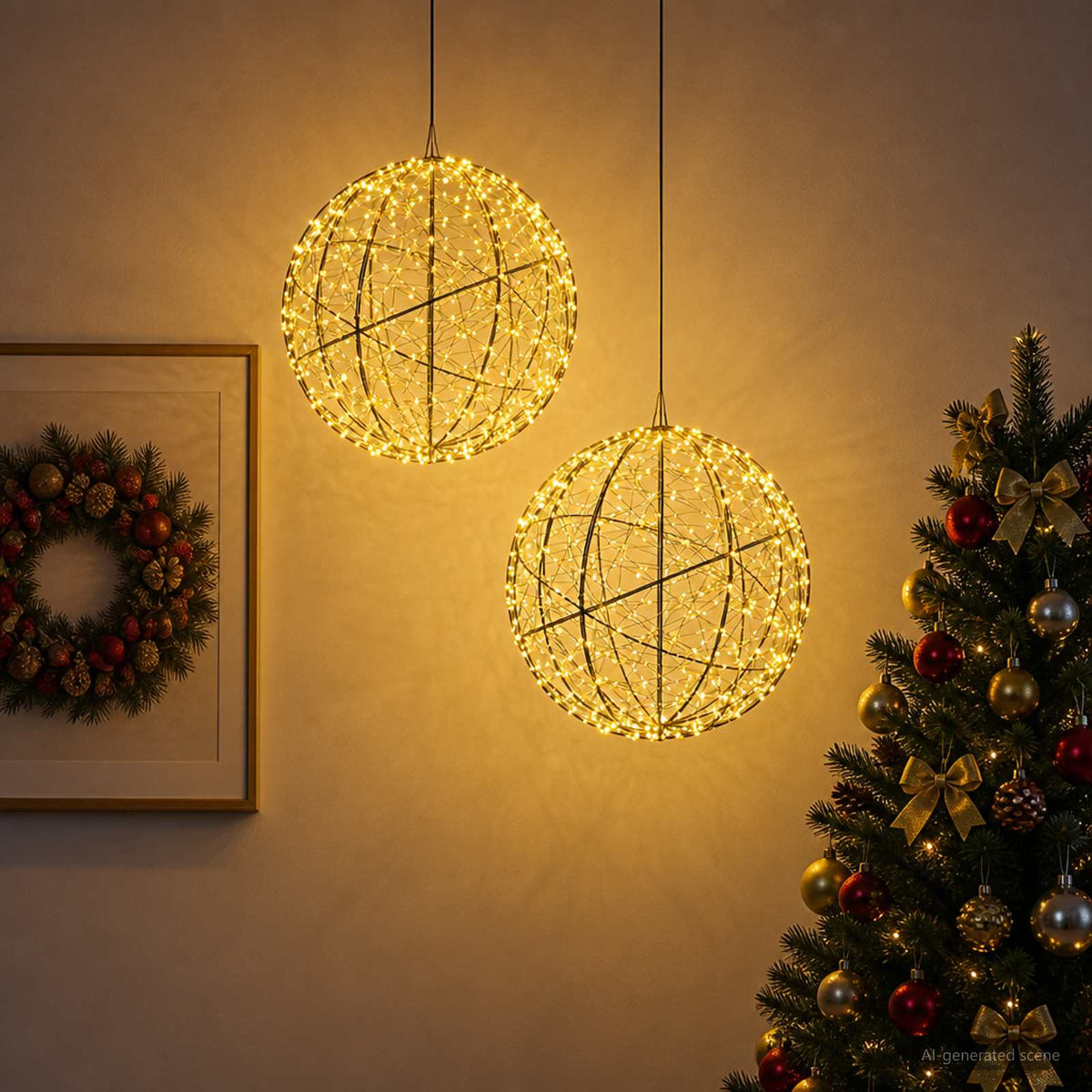 vidaXL Świąteczny szpic na lampkę 2 szt. 1500 LED Ciepła biel