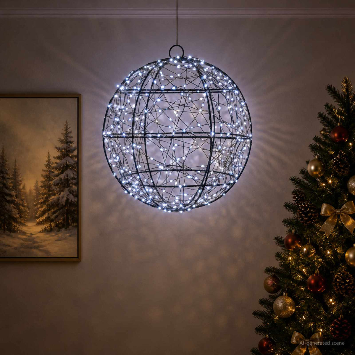 vidaXL Świąteczny szpic na lampkę 300 LED Zimna biel