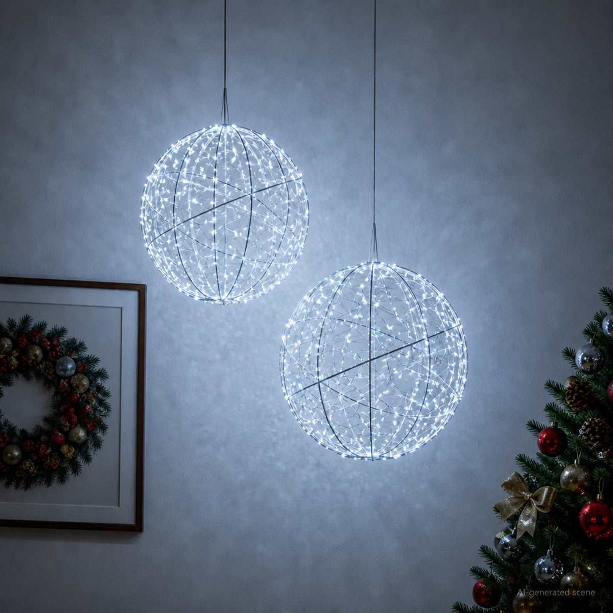 vidaXL Świąteczny szpic na lampkę 2 szt. 1500 LED Zimna biel