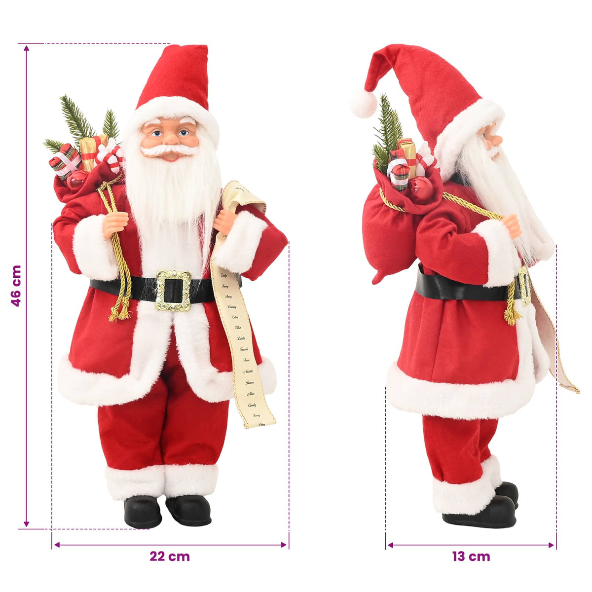 vidaXL Figurka Świętego Mikołaja czerwony 46 cm Poliester