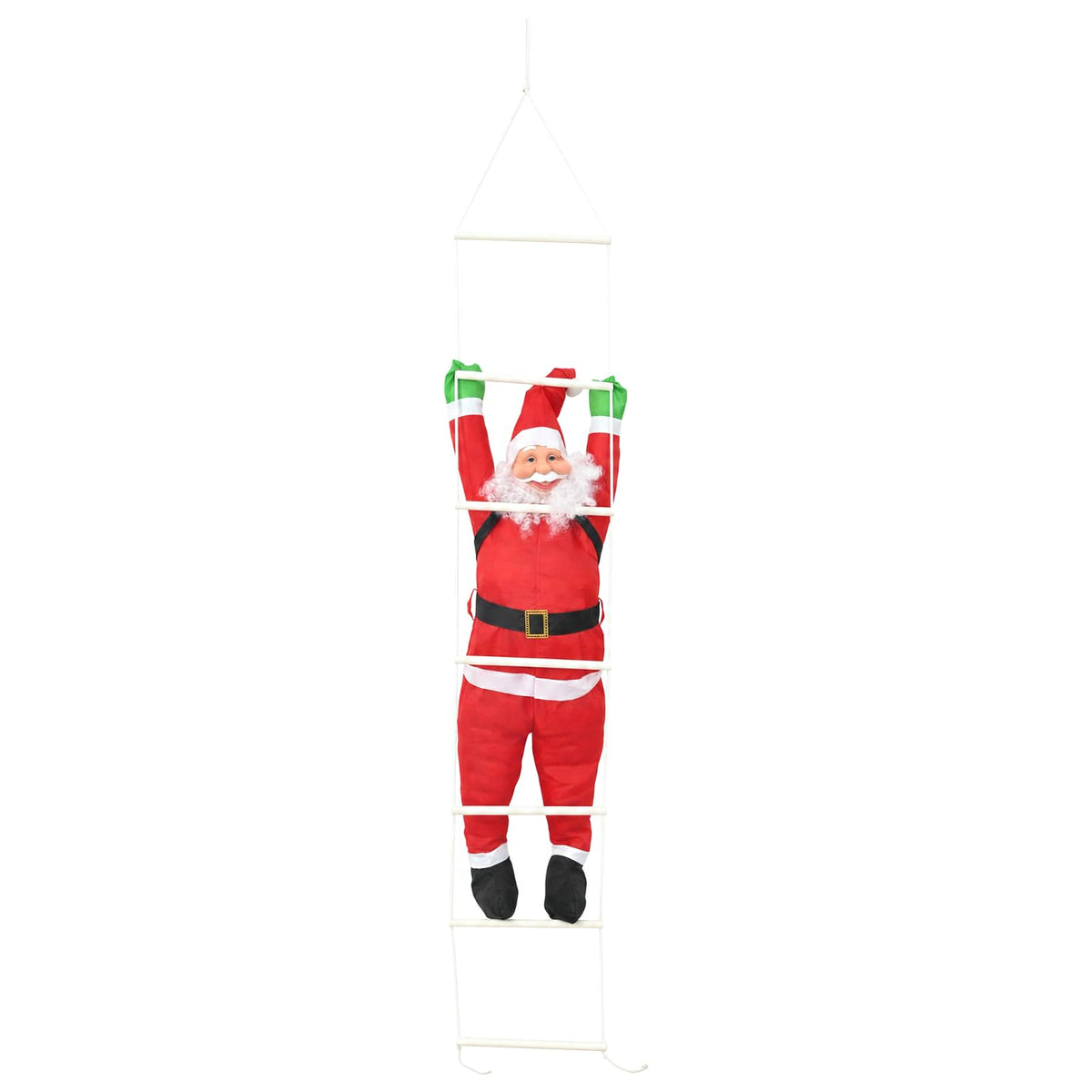 vidaXL Wiszący Mikołaj na drabinie czerwony 30 x 15 x 170 cm Poliester