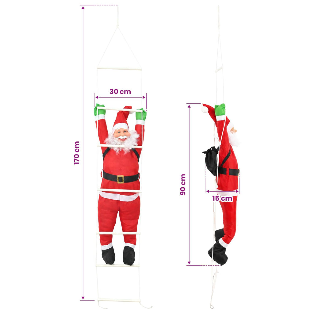 vidaXL Wiszący Mikołaj na drabinie czerwony 30 x 15 x 170 cm Poliester