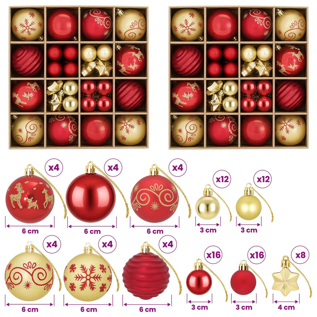vidaXL Zestaw bombek bożonarodzeniowych 88 szt. Czerwony i Złoty