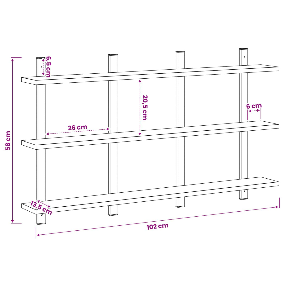 vidaXL Półka ścienna Czarny dąb 102 x 13.5 x 58 cm Drewno inżynieryjne