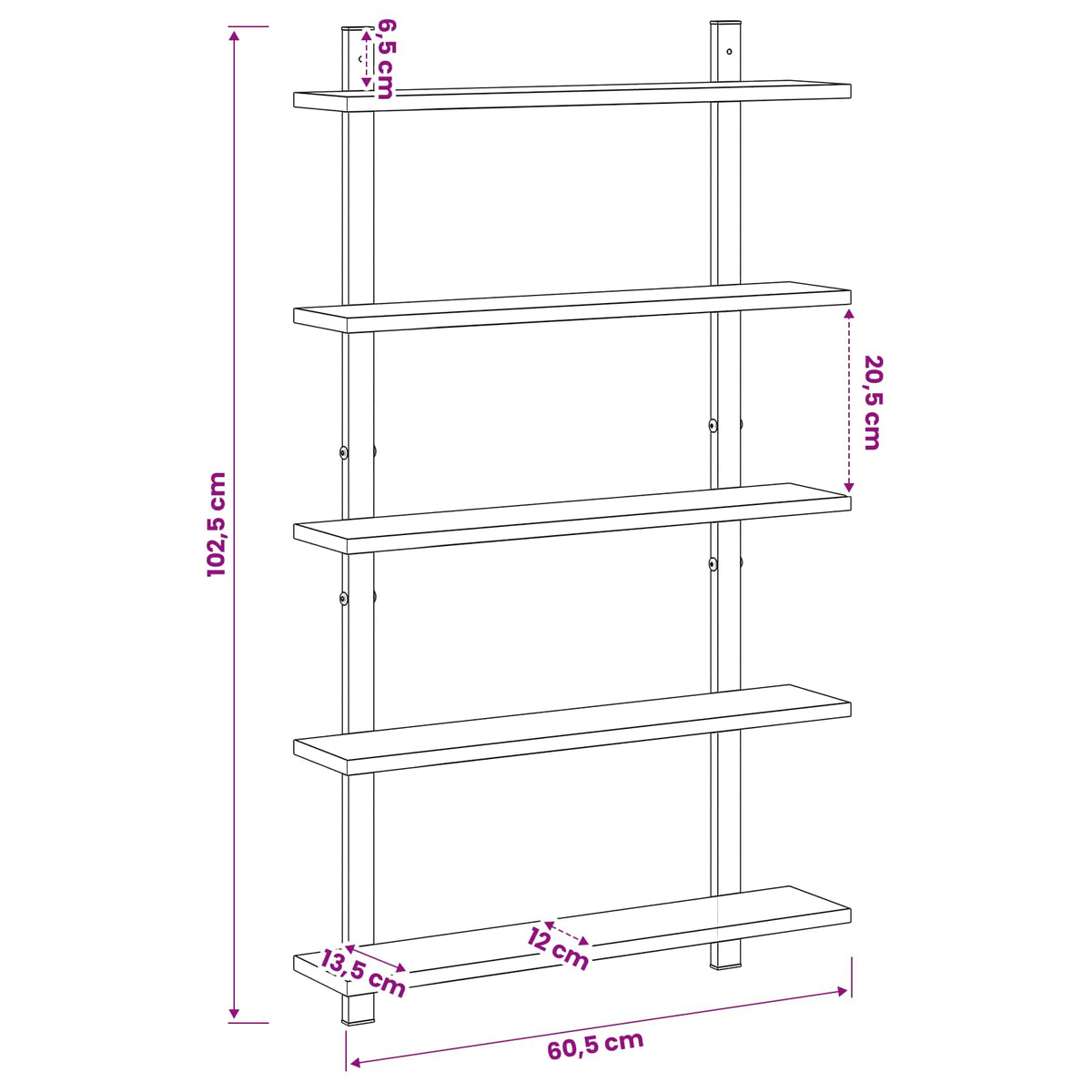 vidaXL Półka ścienna Czarny dąb 60.5 x 13.5 x 102.5 cm