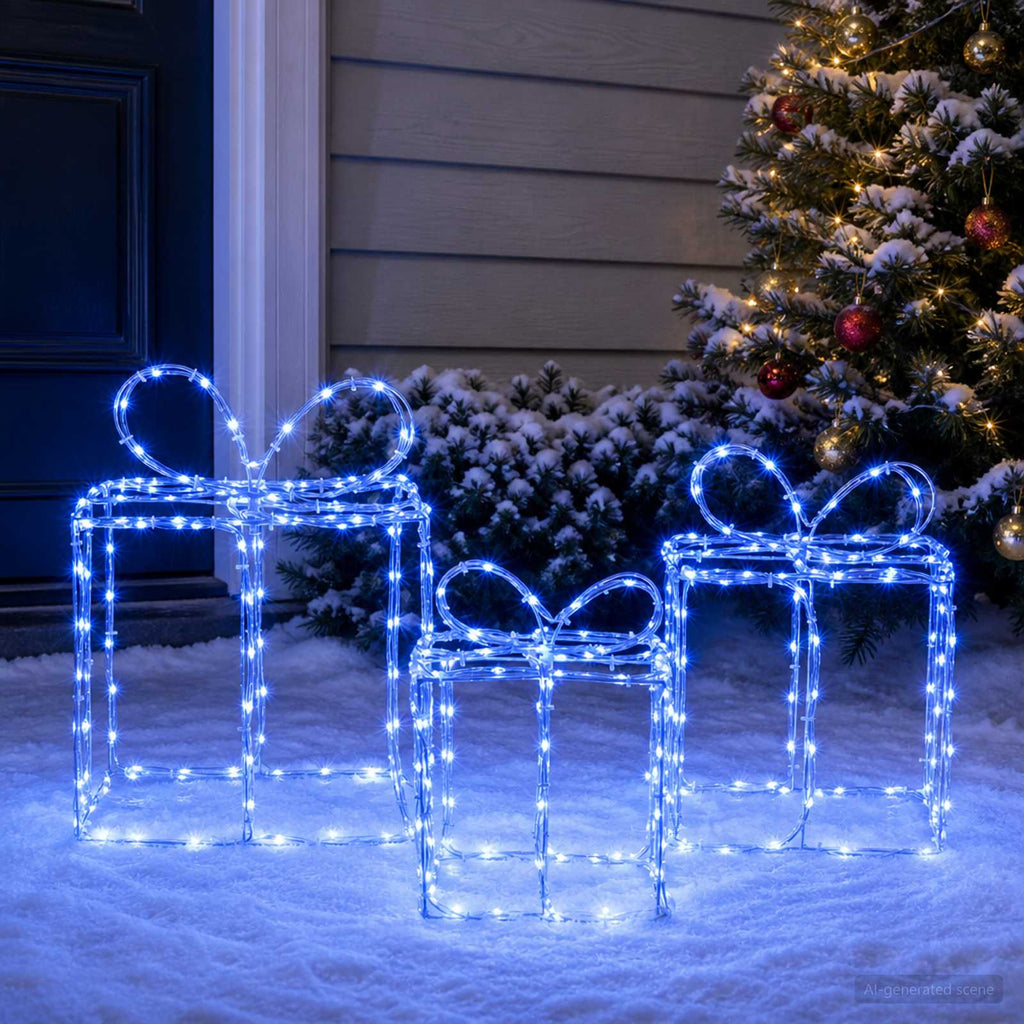 vidaXL Świąteczne pudełka prezentowe z lampkami LOVIISA 3 szt. 360 LED
