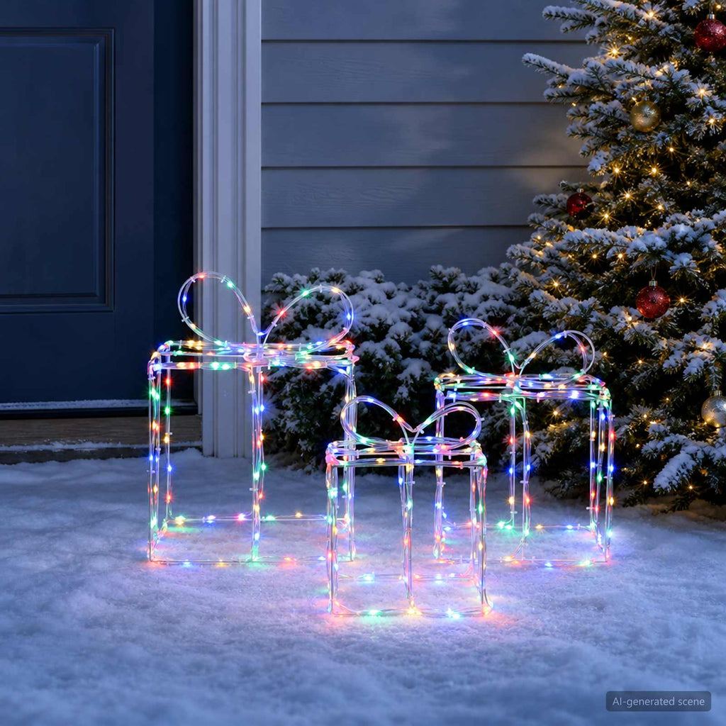 vidaXL Świąteczne pudełka prezentowe z lampkami LOVIISA 3 szt. 360 LED