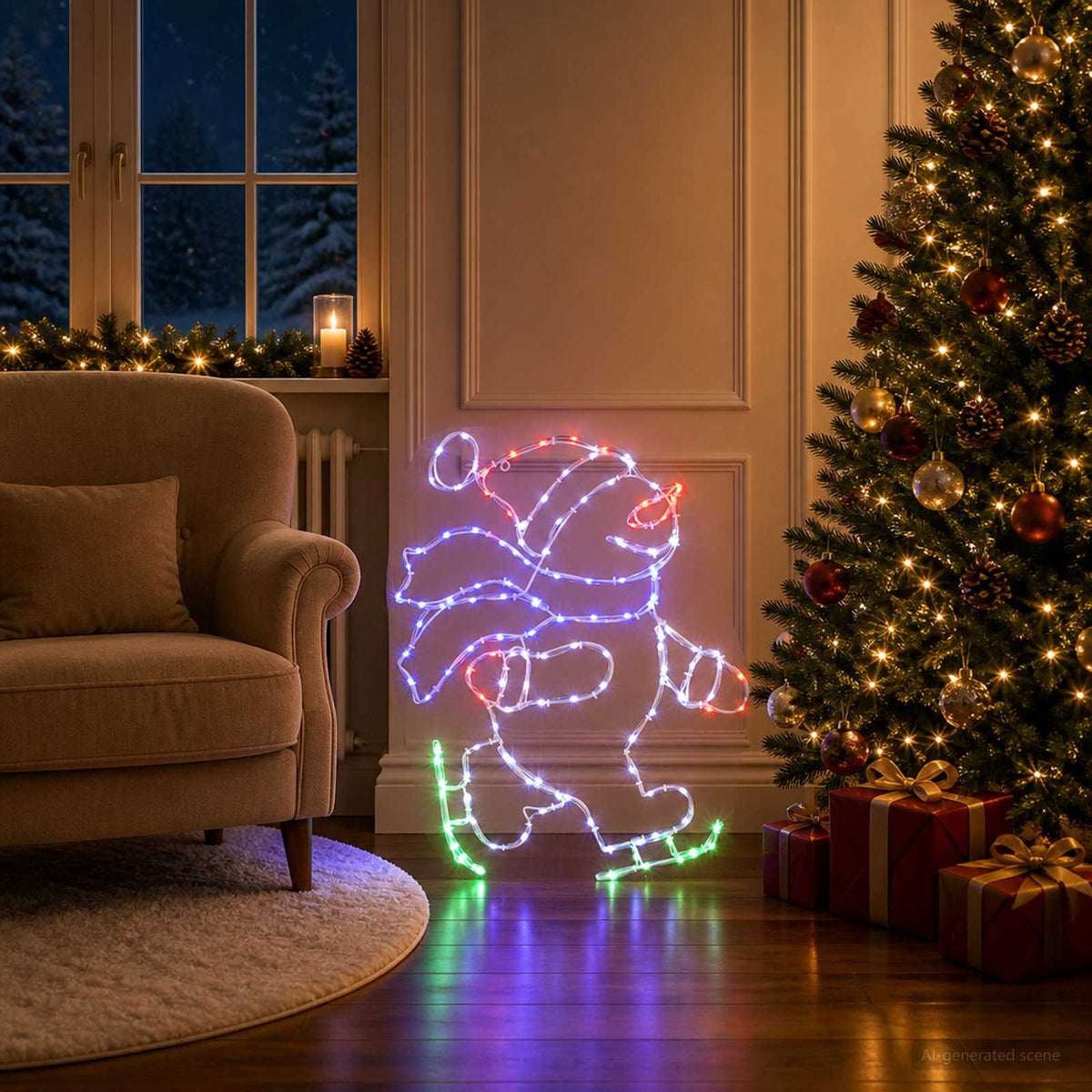 vidaXL Świecący Mikołaj na łyżwach LED LOVIISA 120 LED Wielokolorowy