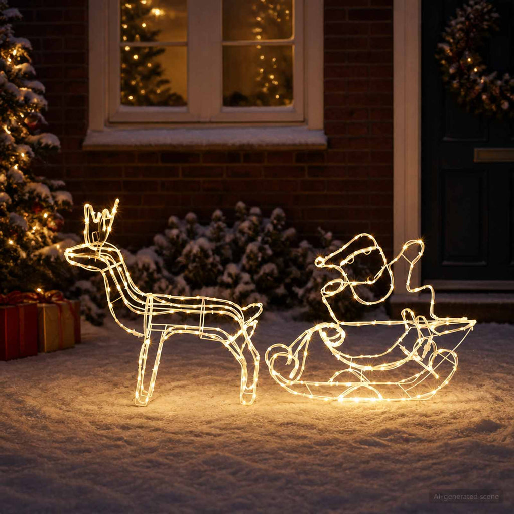 vidaXL Dekoracja świąteczna renifer z saniami LOVIISA 320 LED