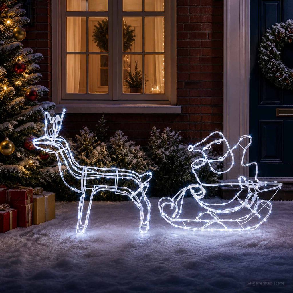 vidaXL Dekoracja świąteczna renifer z saniami LOVIISA 320 LED