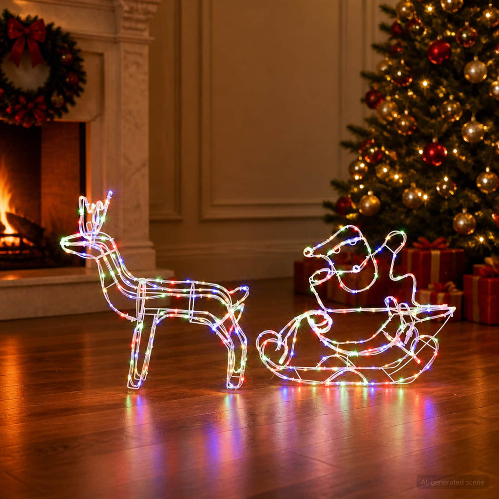 vidaXL Dekoracja świąteczna renifer z saniami LOVIISA 320 LED