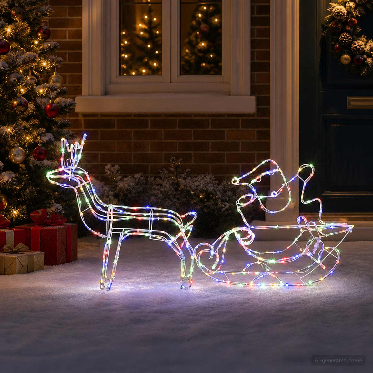 vidaXL Dekoracja świąteczna renifer z saniami LOVIISA 320 LED