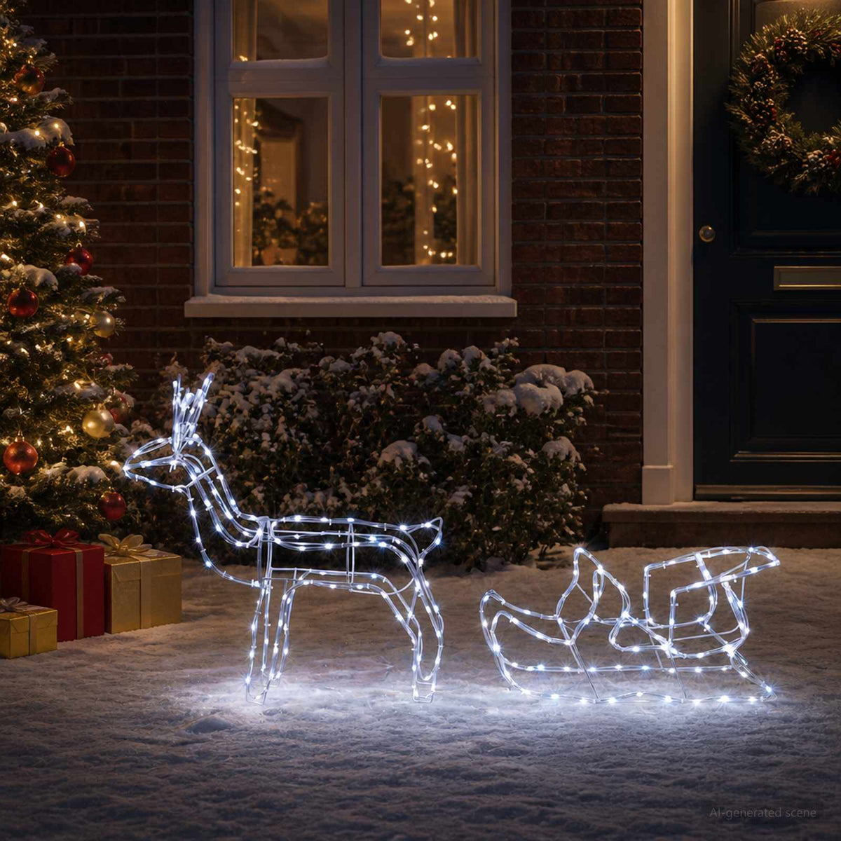vidaXL Dekoracja świąteczna z reniferem i saniami LOVIISA 240 LED