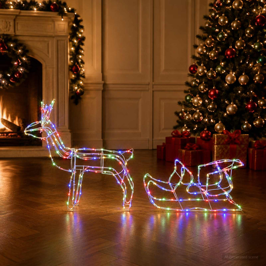 vidaXL Dekoracja świąteczna z reniferem i saniami LOVIISA 240 LED