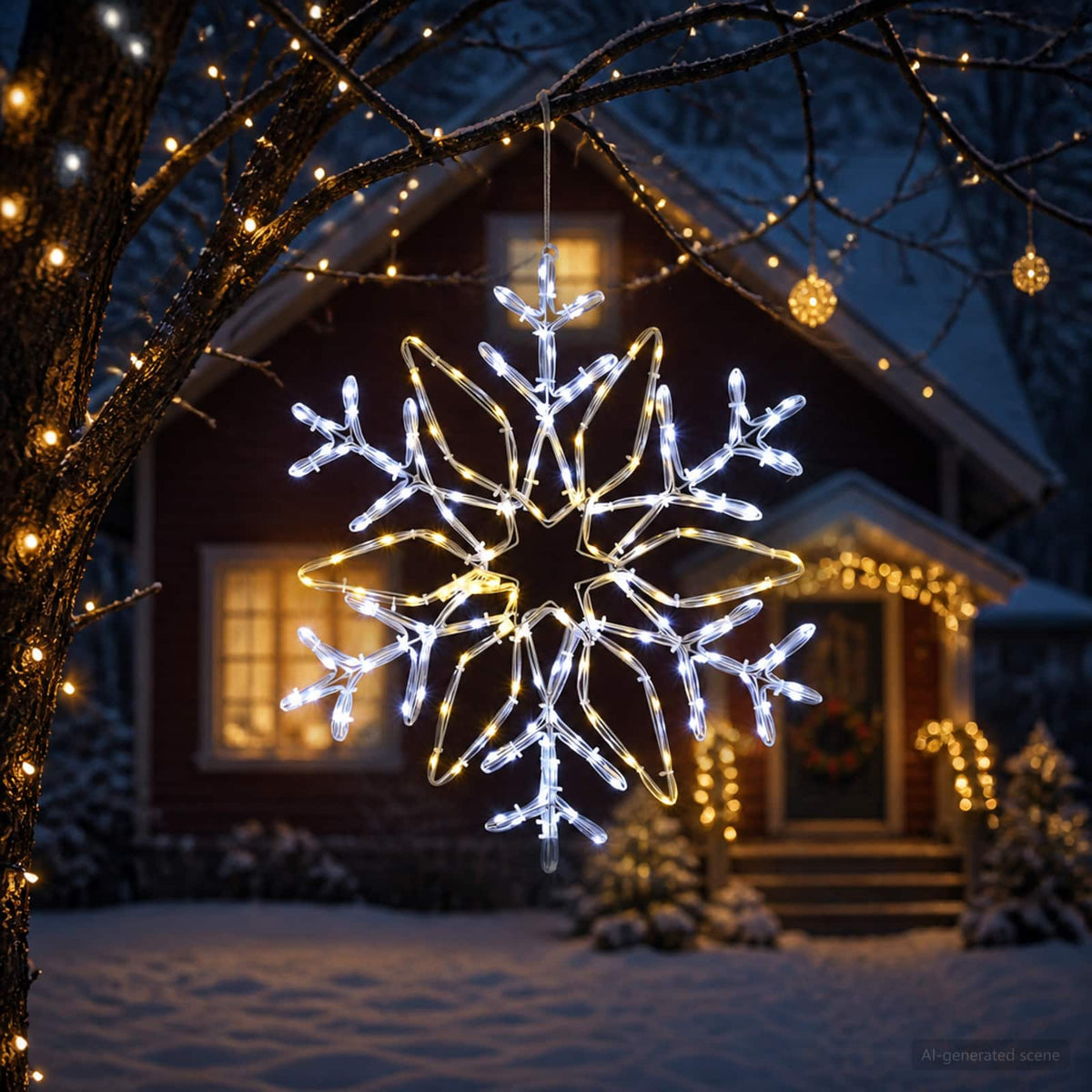 vidaXL Świecący płatek śniegu LED LOVIISA 140 LED Zimna biel Ø 55 cm