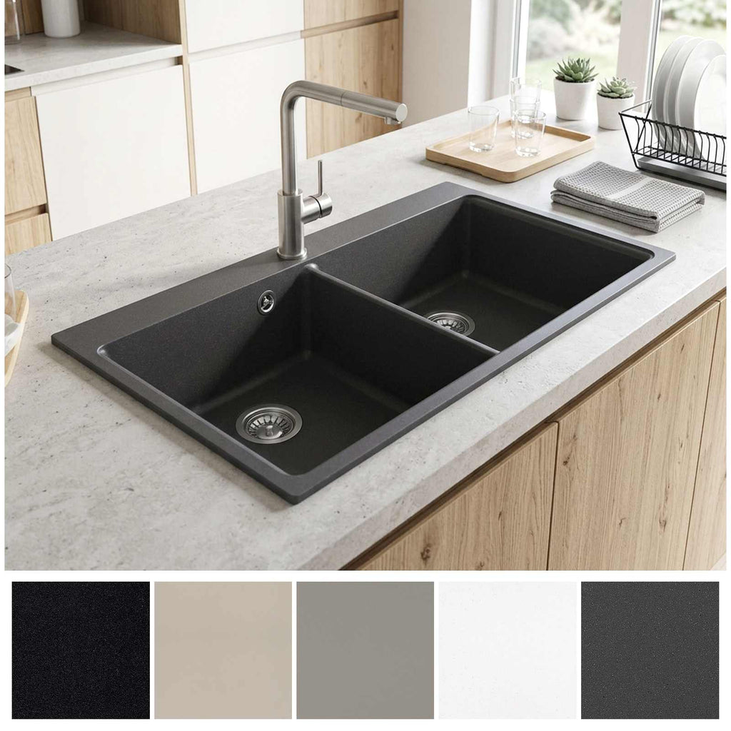 vidaXL Zlew kuchenny podwójny Granite 86 x 51 x 30 cm grafitowy