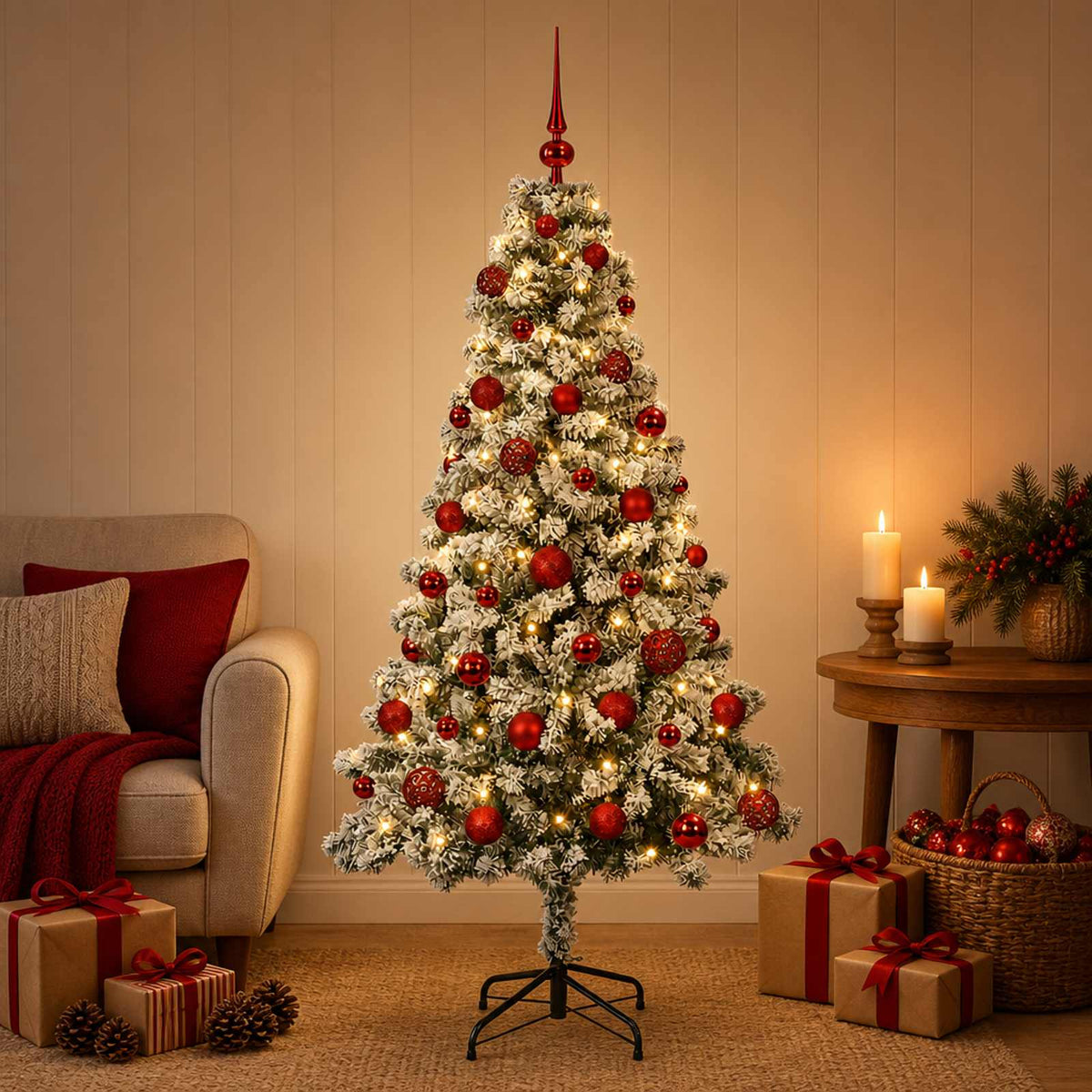 vidaXL Sztuczna choinka z bombkami 120 cm 150 LED Ciepła biel
