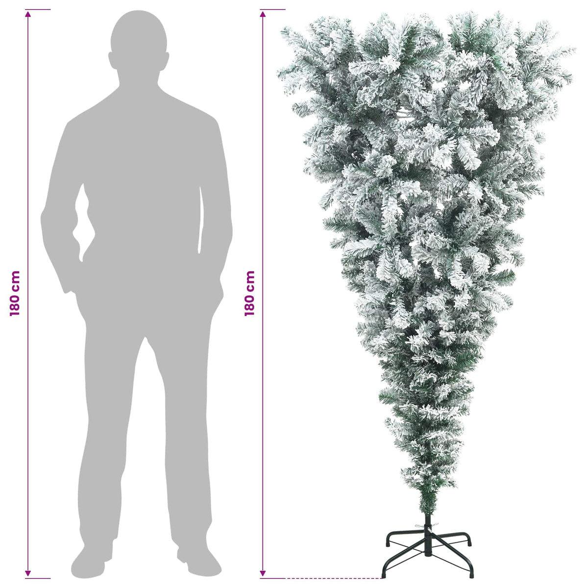 vidaXL Odwrócone Sztuczne Drzewko Bożonarodzeniowe na Zawiasach 180 cm