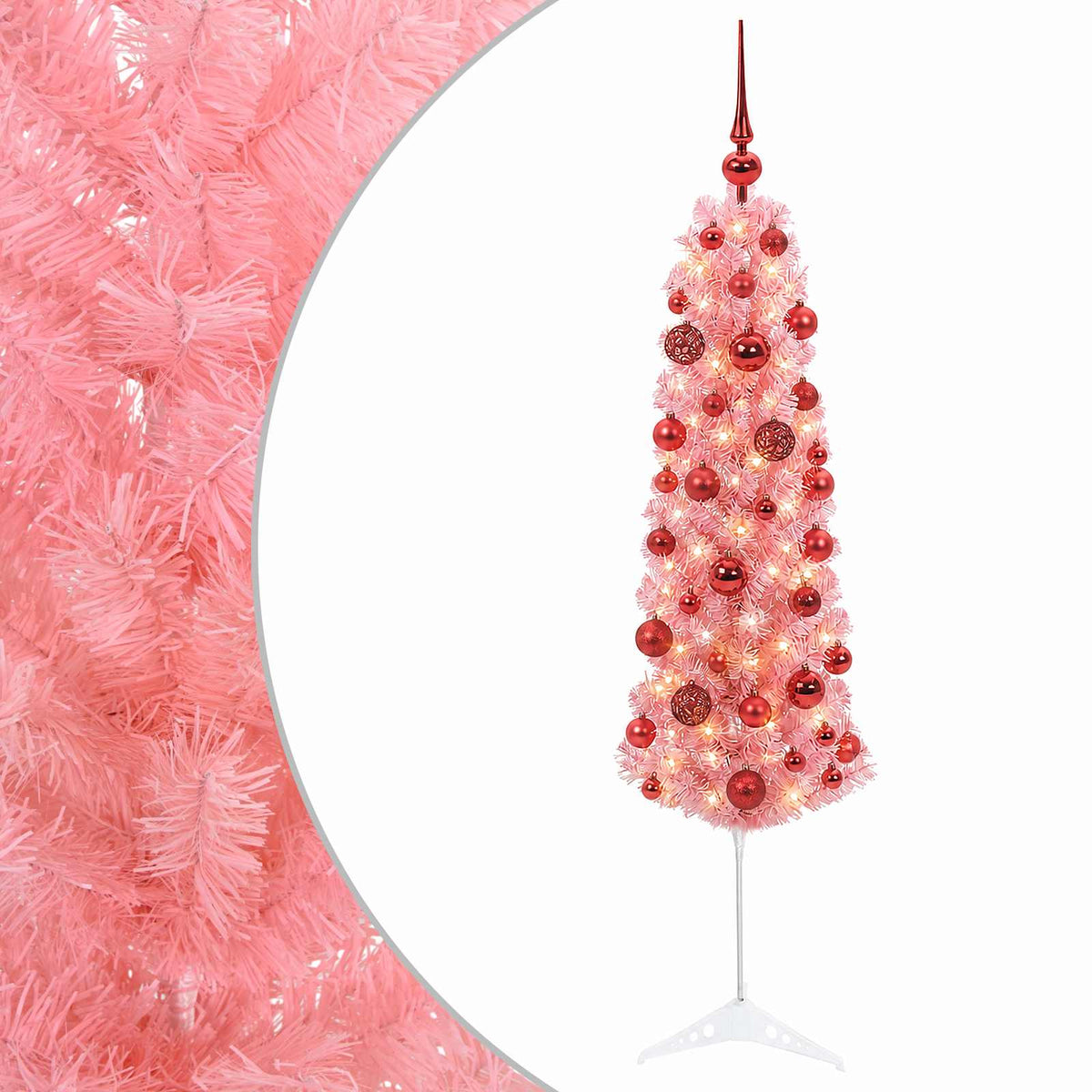 vidaXL Sztuczna wąska choinka z bombkami 150 cm 150 LED Ciepła biel