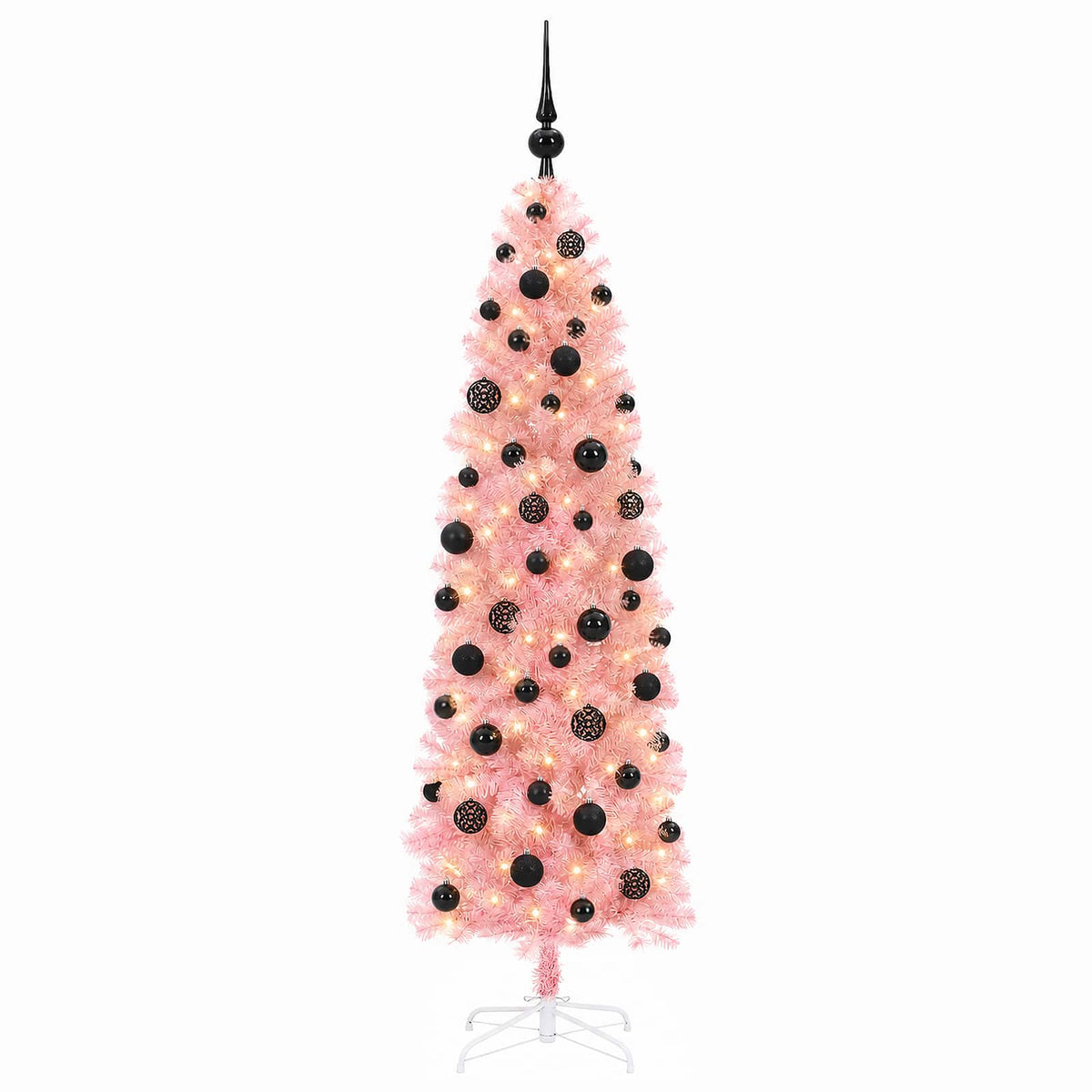 vidaXL Wąska sztuczna choinka z bombkami 180 cm 300 LED Ciepła biel