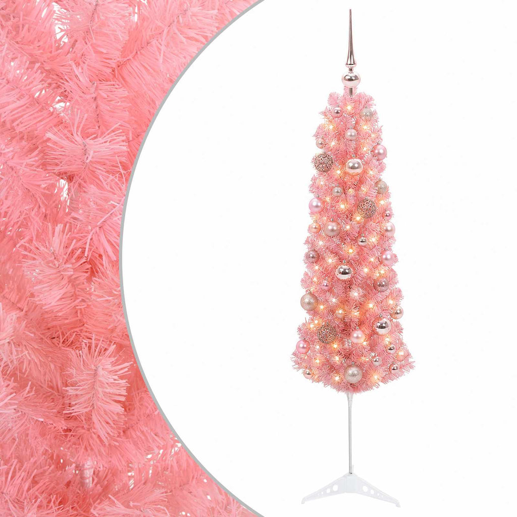 vidaXL Sztuczna wąska choinka z bombkami 150 cm 150 LED Ciepła biel