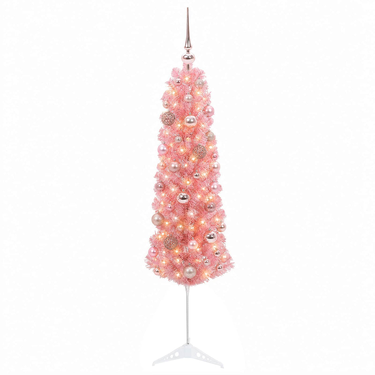 vidaXL Sztuczna wąska choinka z bombkami 150 cm 150 LED Ciepła biel