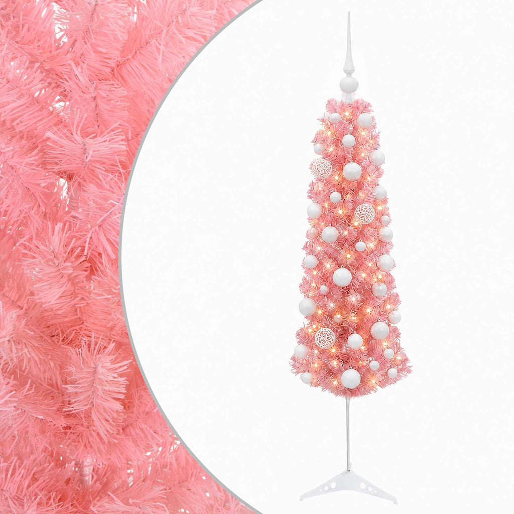vidaXL Sztuczna wąska choinka z bombkami 150 cm 150 LED Ciepła biel
