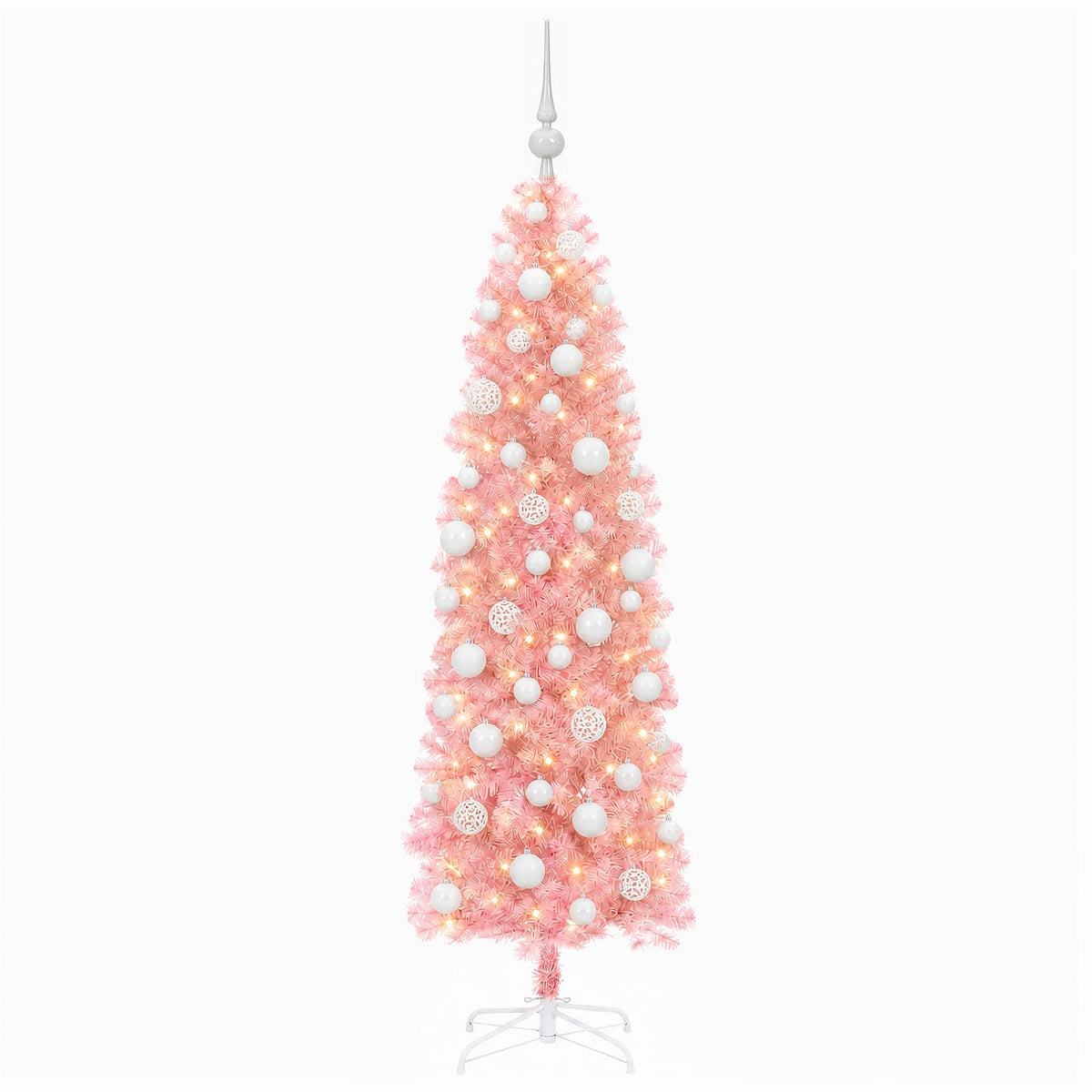 vidaXL Sztuczna wąska choinka z bombkami 180 cm 300 LED Ciepła biel