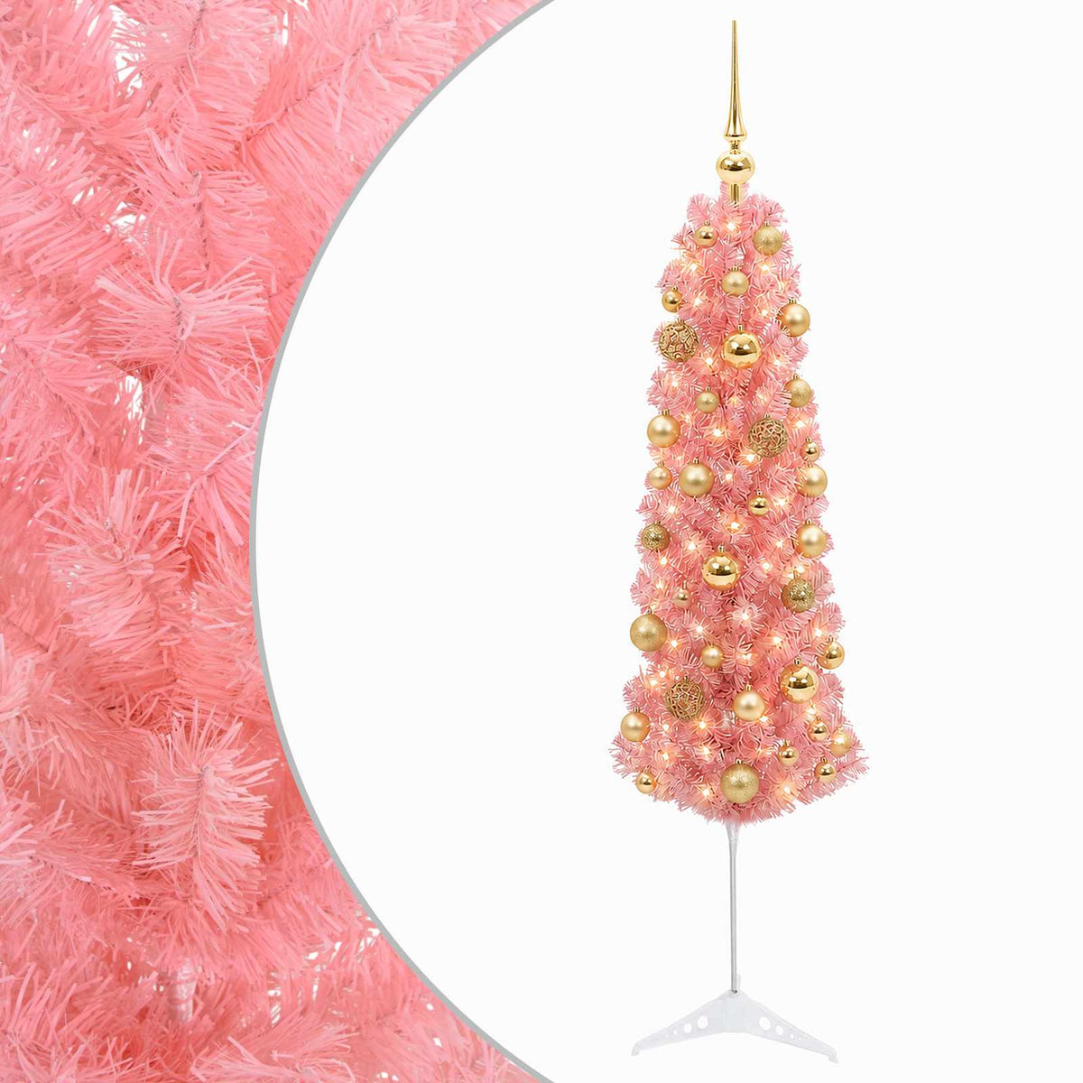vidaXL Sztuczna wąska choinka z bombkami 150 cm 150 LED Ciepła biel