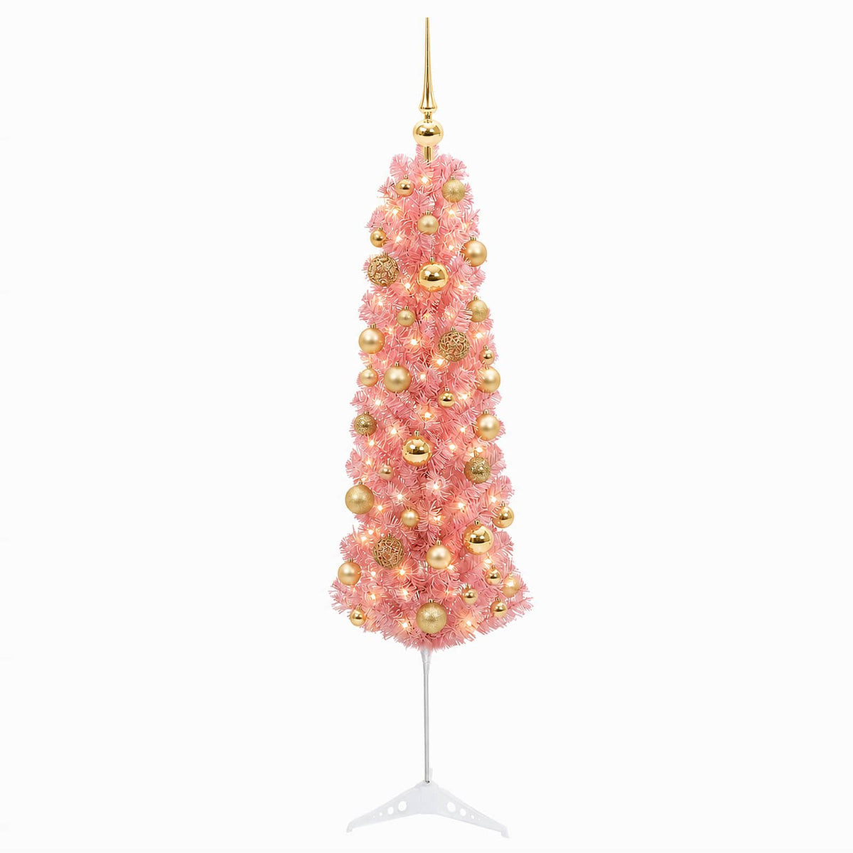 vidaXL Sztuczna wąska choinka z bombkami 150 cm 150 LED Ciepła biel