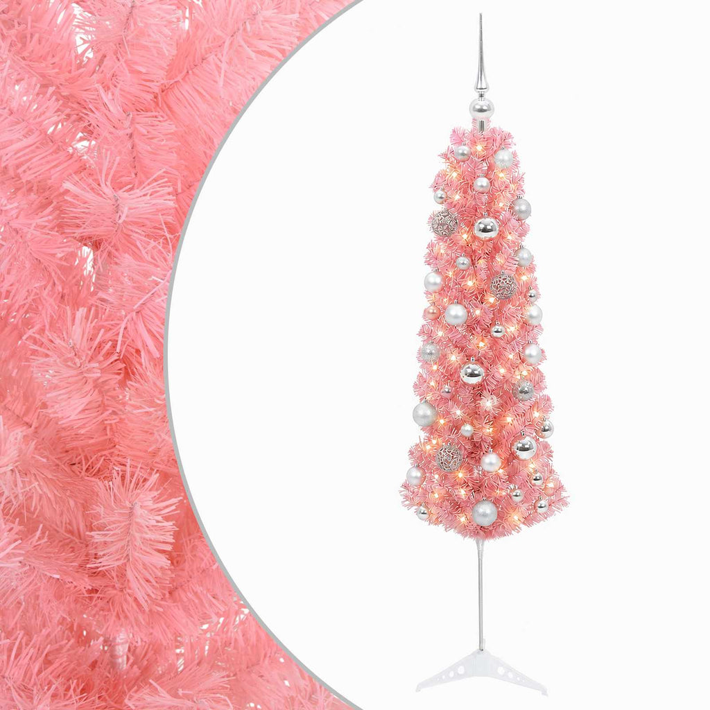 vidaXL Sztuczna wąska choinka z bombkami 150 cm 150 LED Ciepła biel