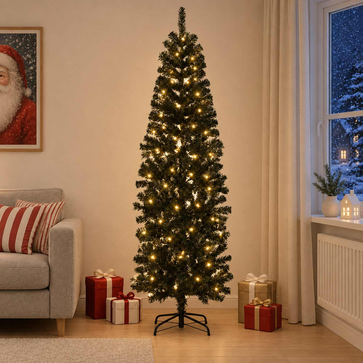 vidaXL Sztuczne smukłe drzewo bożonarodzeniowe 180 cm 300 LED