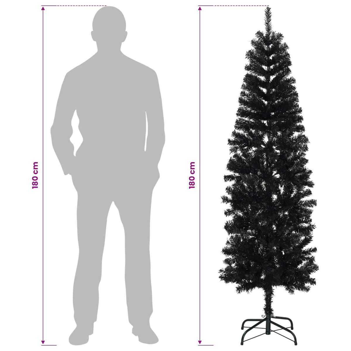 vidaXL Sztuczne smukłe drzewo bożonarodzeniowe 180 cm 300 LED