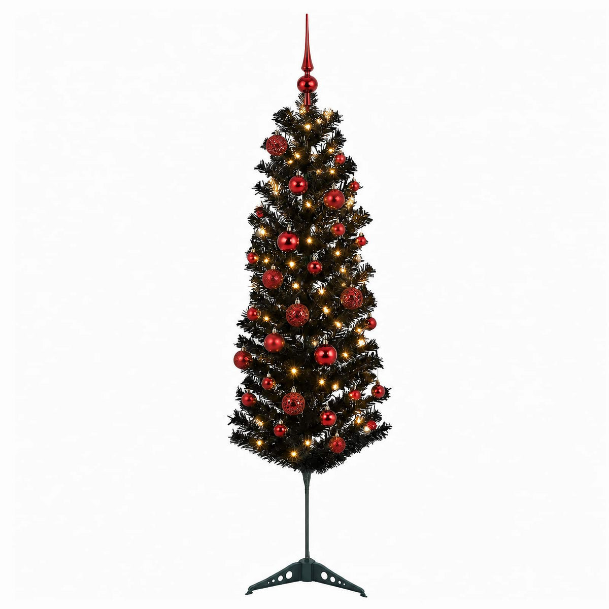 vidaXL Sztuczna wąska choinka z bombkami 150 cm 150 LED Ciepła biel