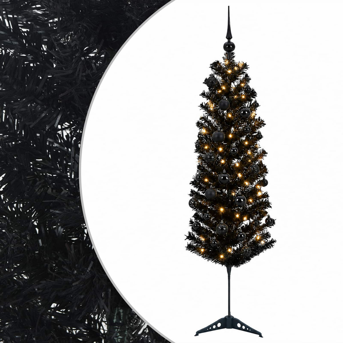 vidaXL Sztuczna wąska choinka z bombkami 150 cm 150 LED Ciepła biel