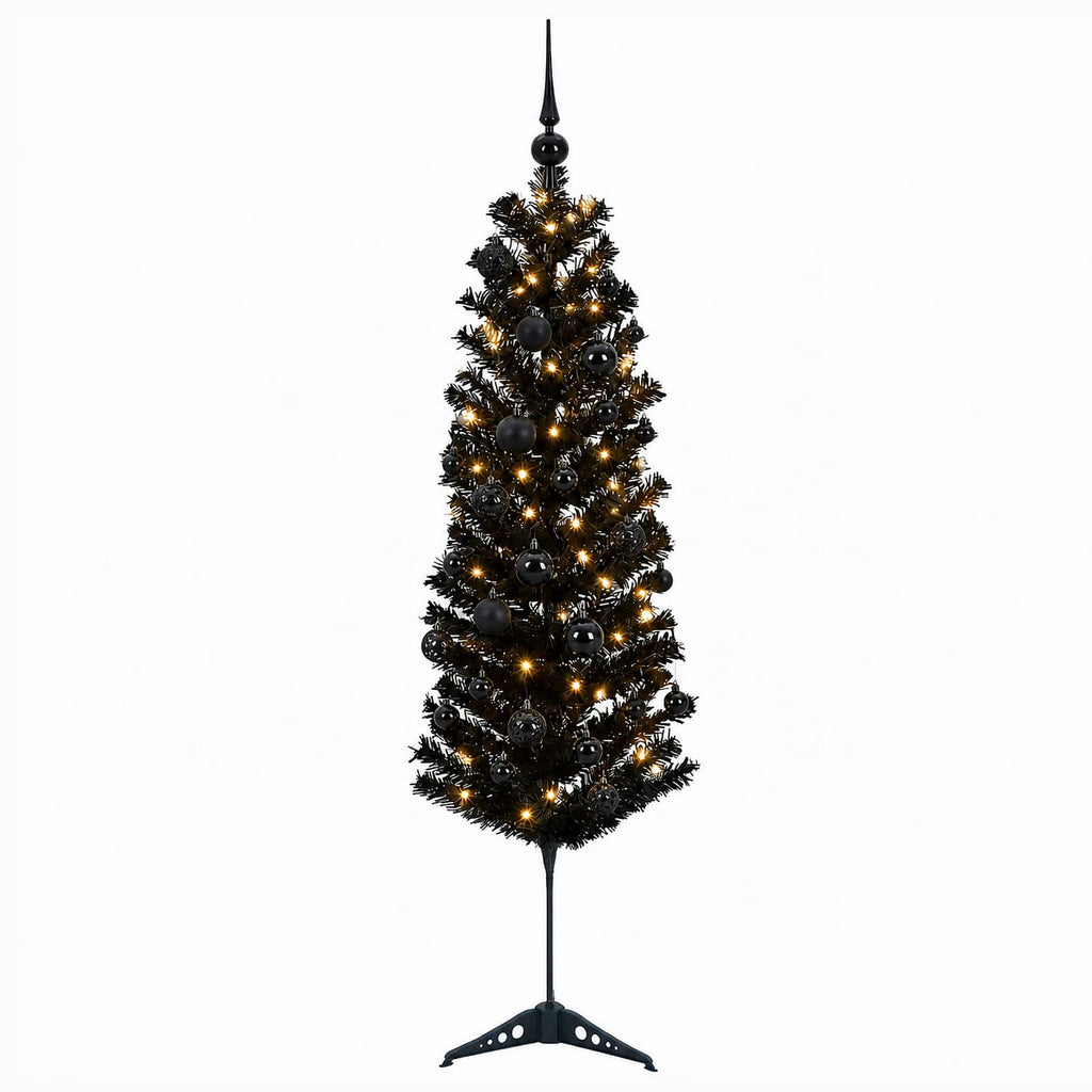 vidaXL Sztuczna wąska choinka z bombkami 150 cm 150 LED Ciepła biel