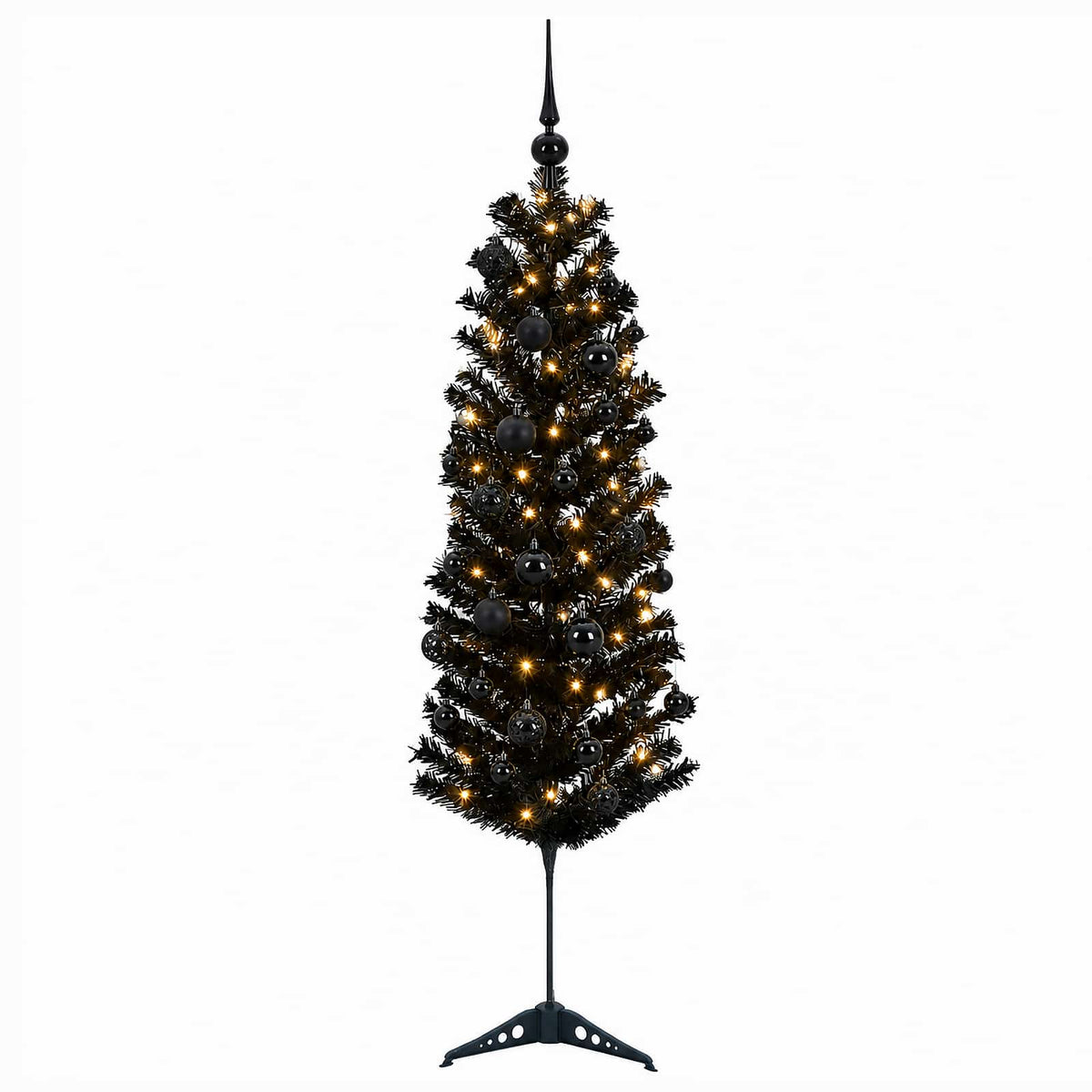 vidaXL Sztuczna wąska choinka z bombkami 150 cm 150 LED Ciepła biel