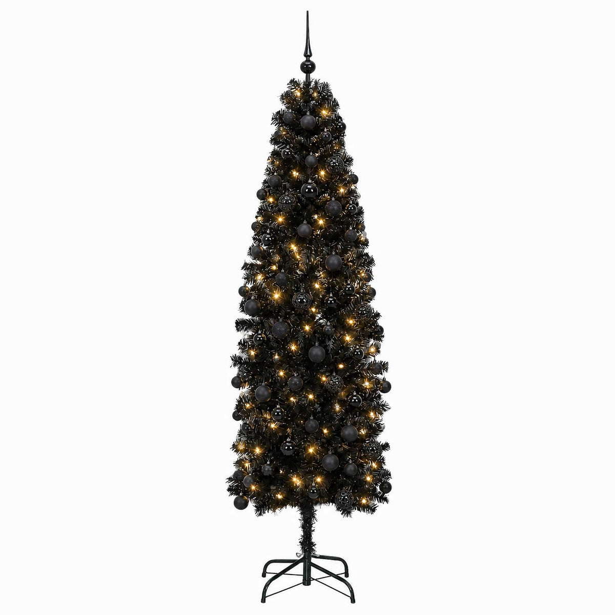 vidaXL Sztuczna wąska choinka z bombkami 180 cm 300 LED Ciepła biel