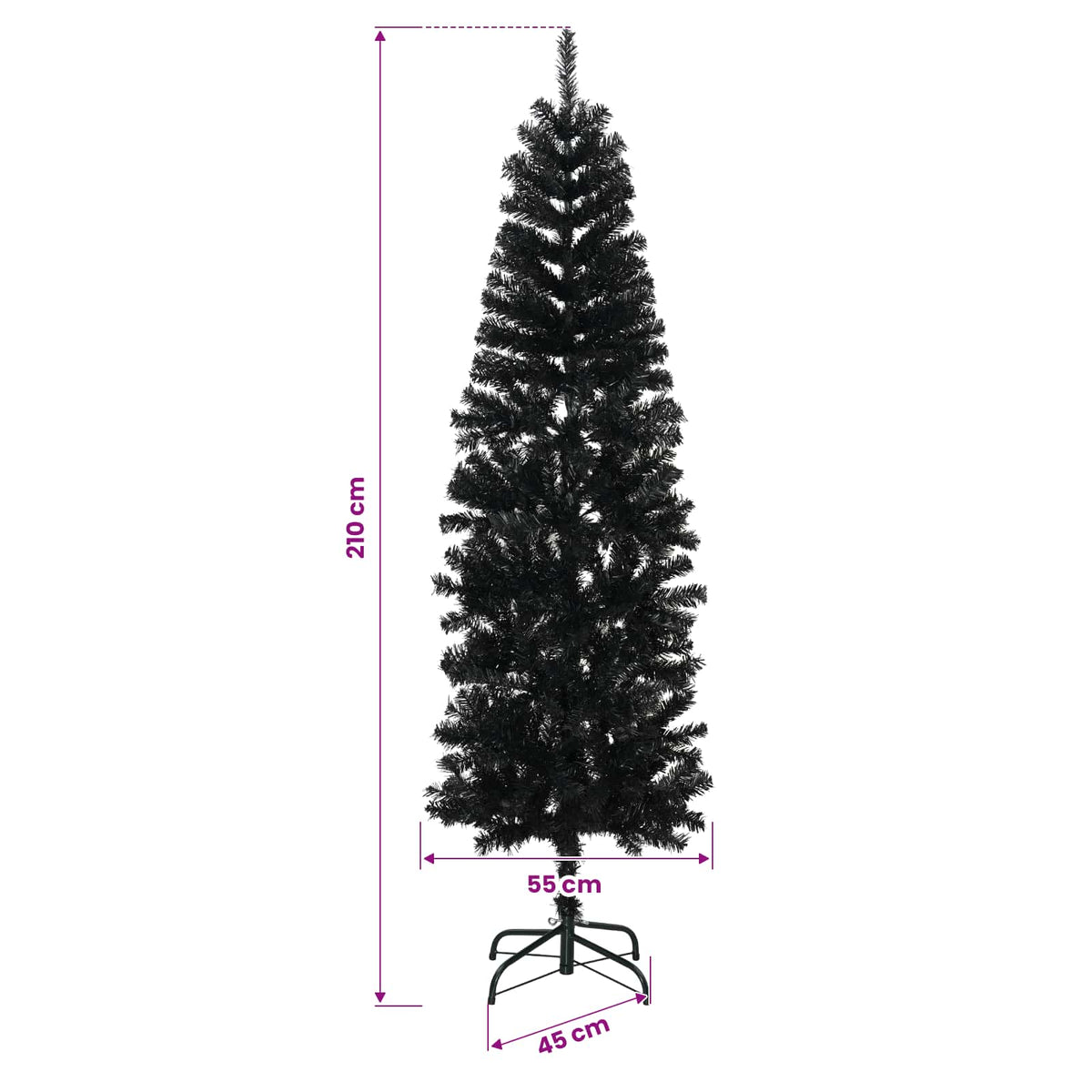 vidaXL Sztuczna wąska choinka z bombkami 210 cm 300 LED Ciepła biel