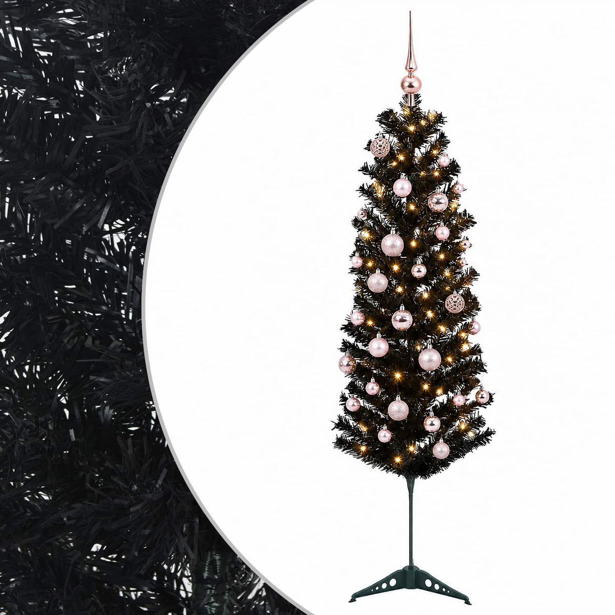vidaXL Sztuczna wąska choinka z bombkami 150 cm 150 LED Ciepła biel