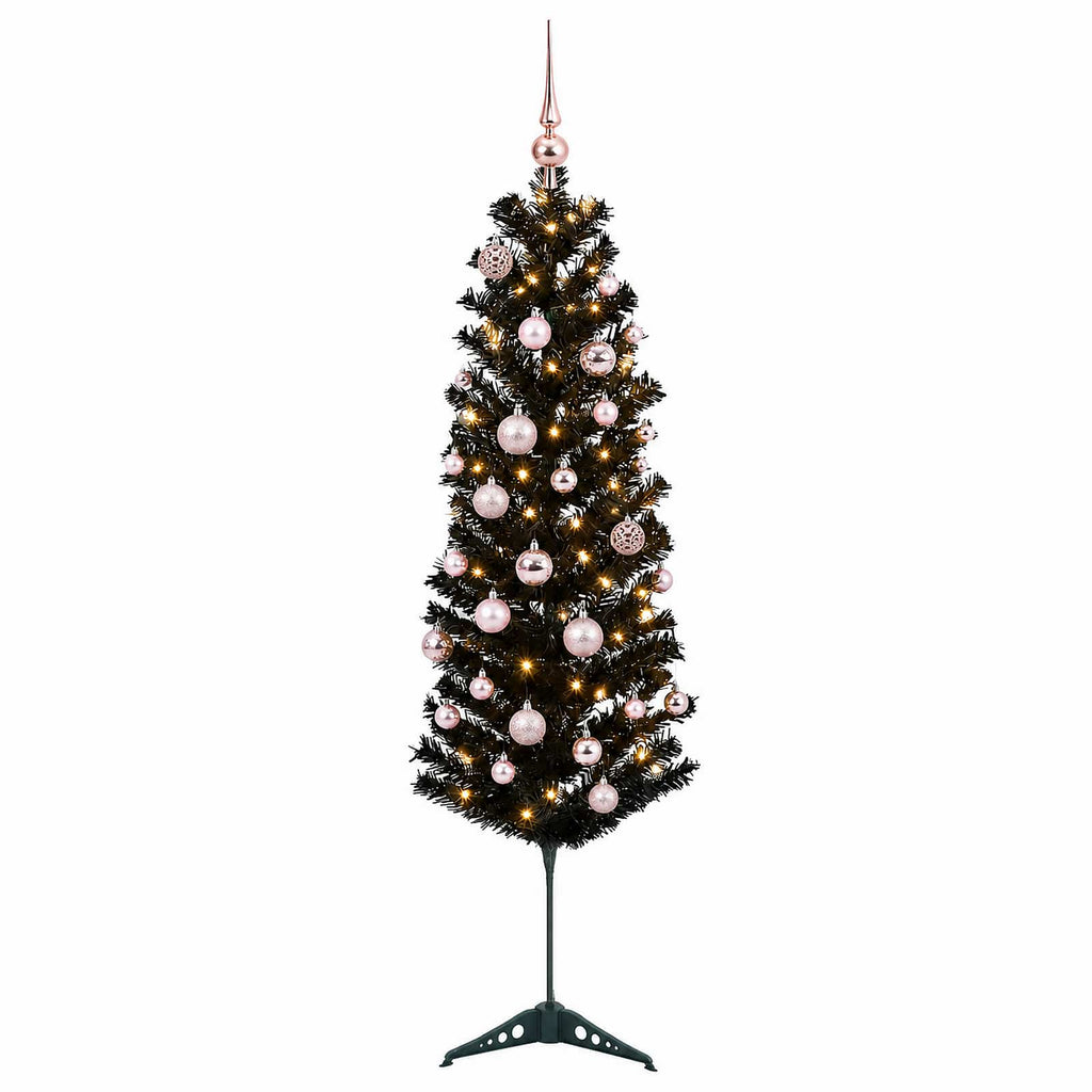 vidaXL Sztuczna wąska choinka z bombkami 150 cm 150 LED Ciepła biel